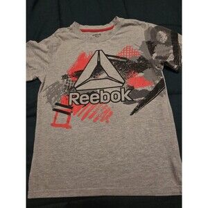 REEBOK Boys Graphic T-Shirt Gray Athletic Logo Tee Casual Streetwear Size 10/12